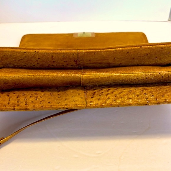 Corbeau Luxury Vintage Tan Ostrich Shoulder Leather Handbag. S-Medium - Picture 7 of 16